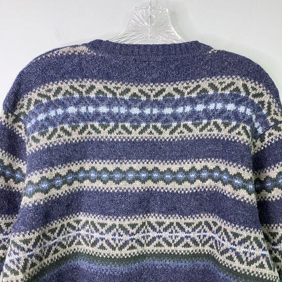 Vintage Club Room by Charter Club Blue 100% Lambswool Fair Isle Sweater Men's L - Picture 10 of 12